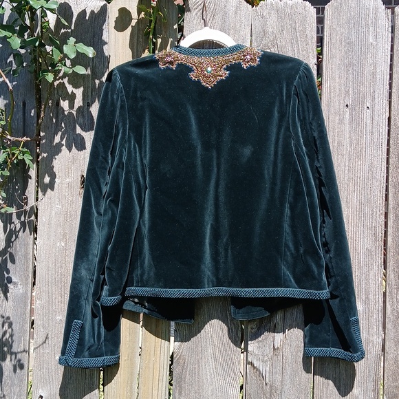 VTG Luxury Velvet Blazer Jacket Dark Forest Green Beaded Embroidered Exquisite M - Picture 9 of 15